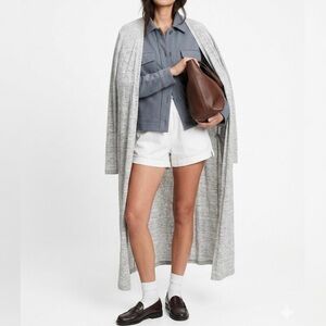 Effortless Cozy Grey Longline Duster Viscose Knit Button Up Chic Maxi Cardigan M